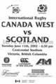Canada West v Scotland 2002 rugby  Programme